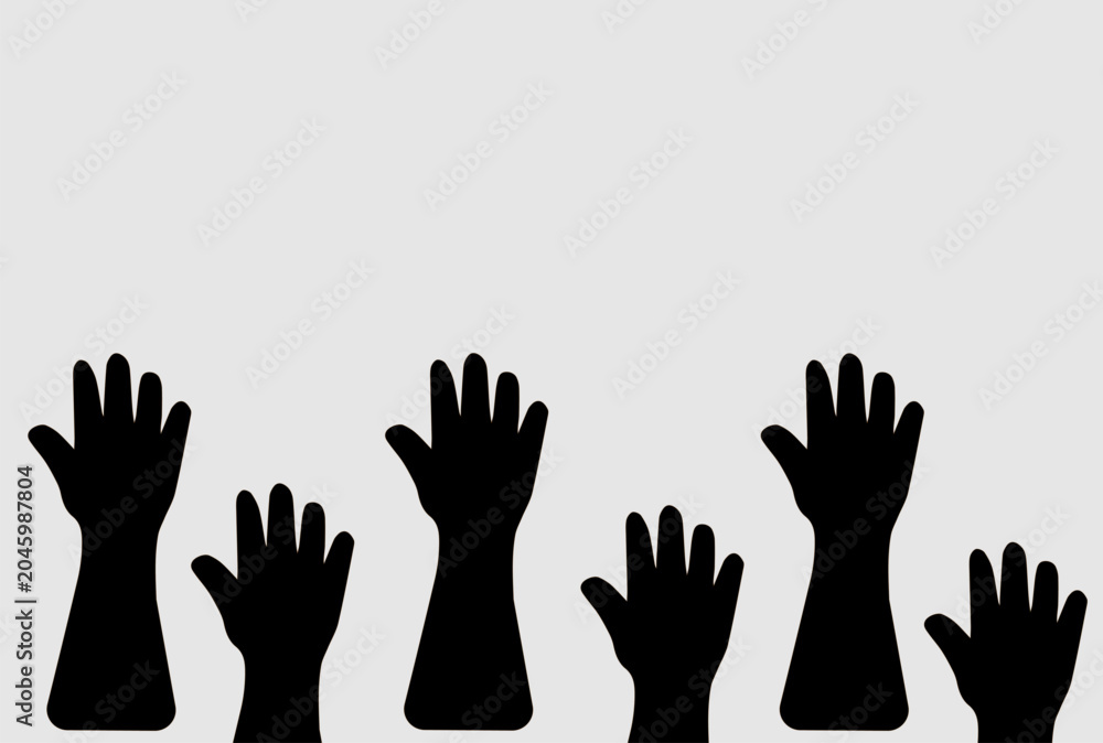 Fototapeta premium black hands on gray, many hands, banner,