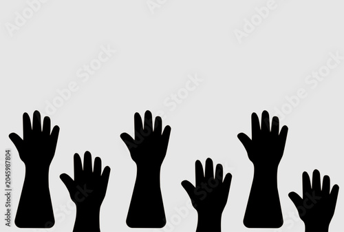 black hands on gray, many hands, banner,