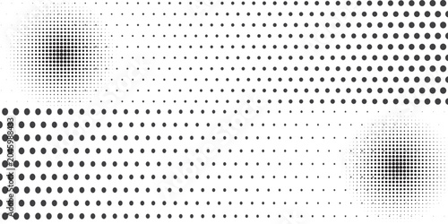 a retro or comic-style halftone pattern characterized by varying dot sizes that create a gradient effect. pop art, modern graphic design, or printed backgrounds.