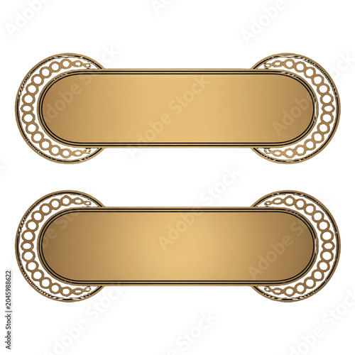 Two elegant gold decorative belt buckles isolated on transparent background