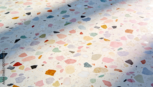 Terrazzo-style fabric pattern in pastel and rainbow speckles