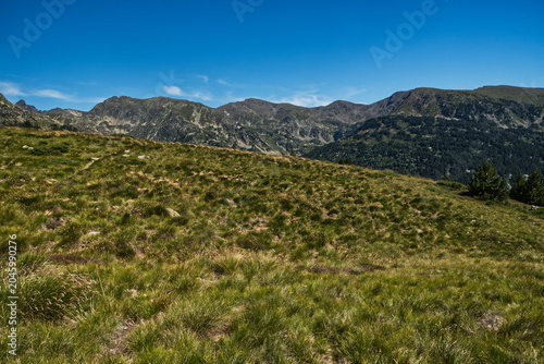 View during hiking to Refugi de Cabana Sorda hut in Pyrenees mountains in Andorra