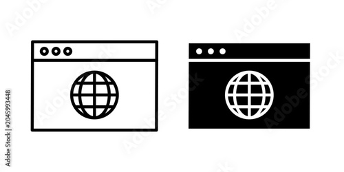 Browser icon in outline and solid style, isolated on white background. Ideal for web browsing, internet navigation, and online platform features in mobile and web design