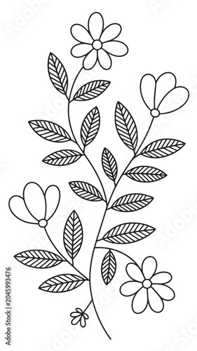 A black and white line drawing of a floral design pattern.  
