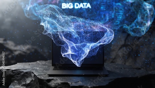 Big data visualization map with glowing network lines