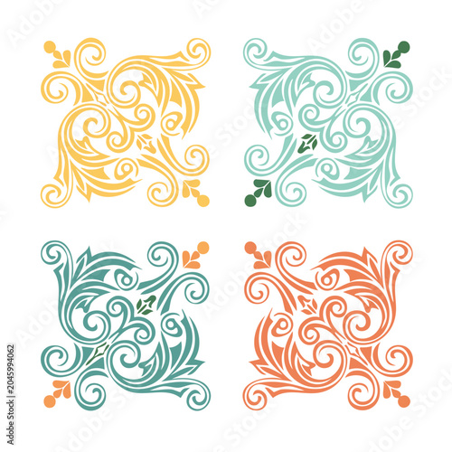 Set of four decorative ornamental corners in different colors