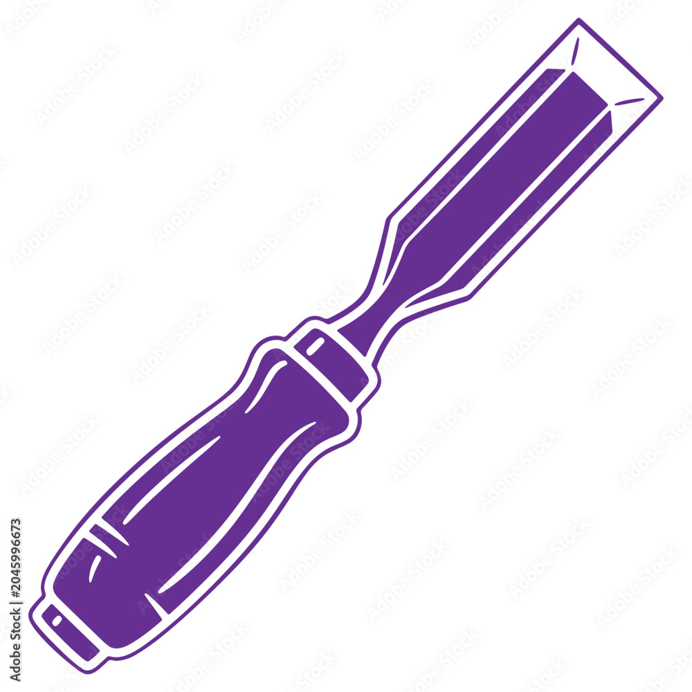 Obraz premium Purple chisel icon with wooden handle and metal blade isolated on transparent background for carpentry and woodworking tools