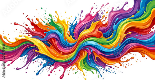 Fotografie Energetic Paint Splash Explosion With Rainbow Colors Depicting Abstract Art And