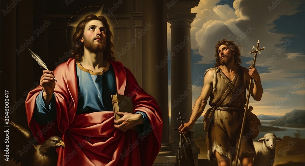 Obraz premium Religious artwork depicting two figures in a classical setting
