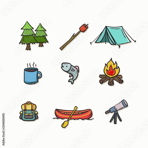 Camping and Outdoor Adventure Elements Collection
