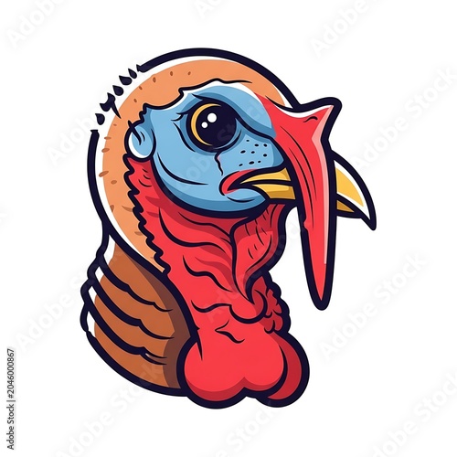 Colorful cartoon turkey head illustration.