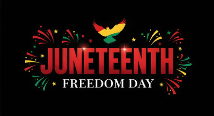 Juneteenth Freedom Day Celebration Poster with Bird and Fireworks