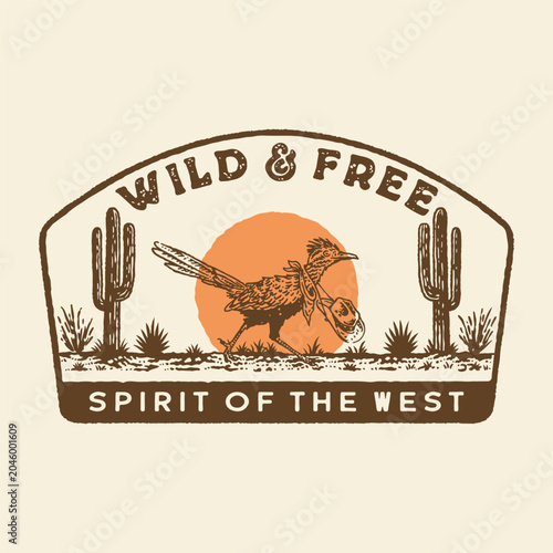 фотографія roadrunner illustration cowboy graphic hat design desert badge cactus vintage su