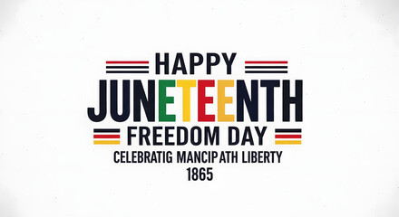 Juneteenth Freedom Day celebration banner with festive colors and text on white background