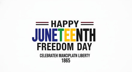 Juneteenth Freedom Day celebration banner with colorful text and golden stars on dark blue background