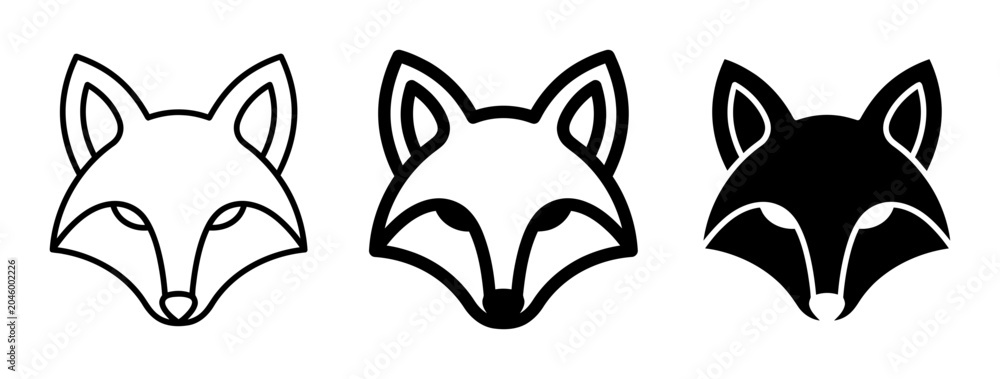 Fototapeta premium Fox Head Icons, Minimalist Animal Graphics, Simple Wildlife Vector Art, Black and White Fox Faces