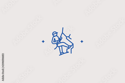 Schilderij op canvas Alpinist silhouette climbing up steep mountain slope line icon for rock climbing for extreme sports portals