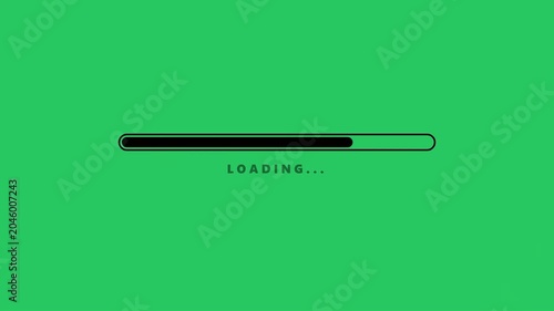 Loading bar displays progress status on a simple digital green background.
