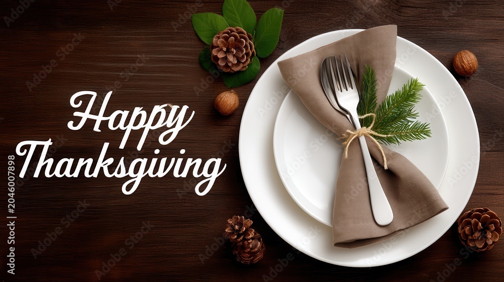 Obraz premium Thanksgiving Table Setting with Pinecone Decor