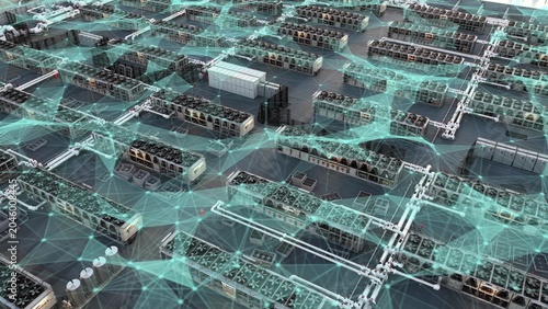 Bild auf Leinwand Aerial of hyperscale data center campus with AI computing infrastructure, cloud
