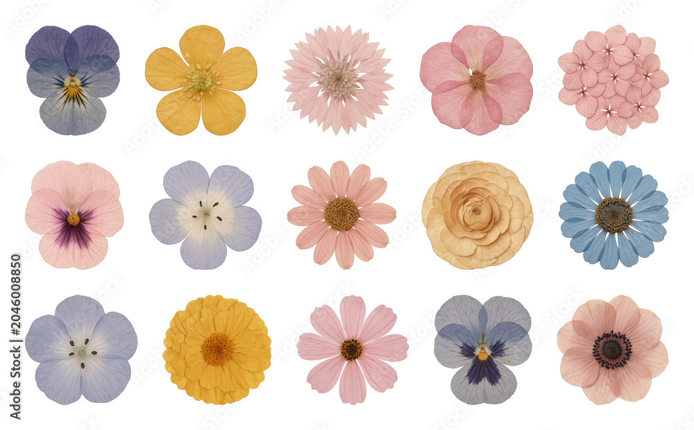 Fototapeta premium Colorful pressed flower collection