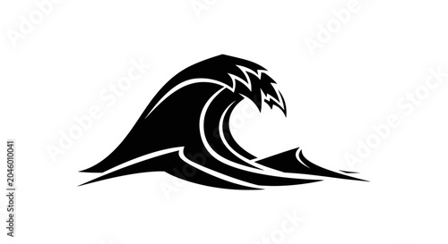 Stylized black and white ocean wave vector illustration.