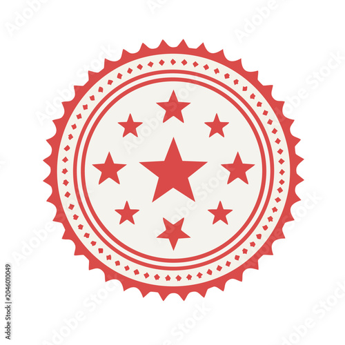 Red star badge with decorative border on white background