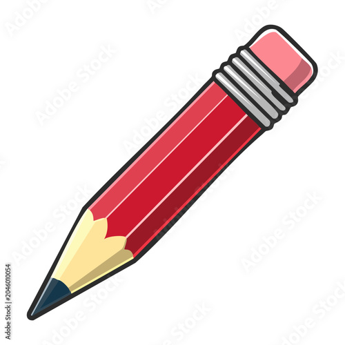 Red pencil with pink eraser, flat design icon