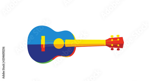 Colorful cartoon illustration of a vibrant ukulele musical instrument.