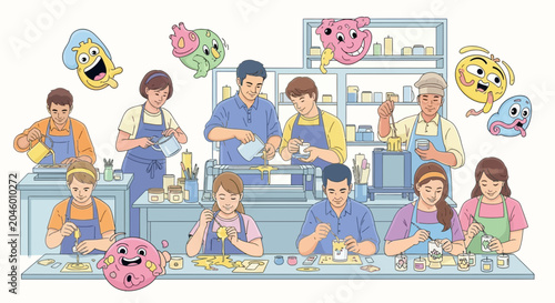 Group of young chefs cooking in a professional kitchen