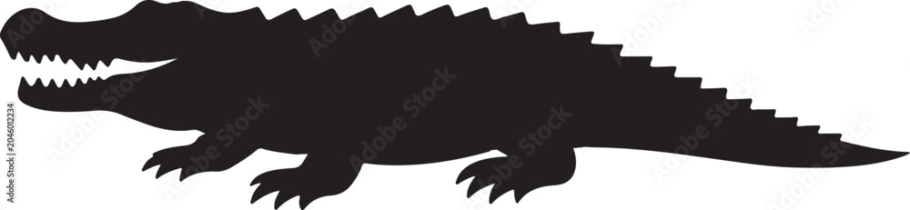 Obraz premium Alligator silhouette icon vector. Reptile wildlife symbol, isolated black shape for design use.