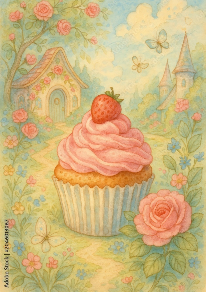 Fototapeta premium Whimsical cupcake fantasy landscape