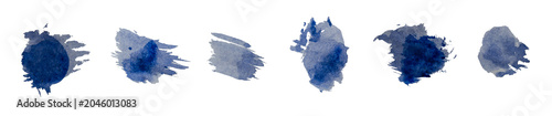 Set Abstract blue grunge ink blot paint splatter with artistic dirty messy drops and stains vector illustration