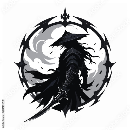 Dark Ronin Samurai Warrior Gothic Emblem Vector Illustration