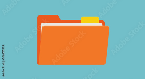 Orange folder icon with yellow tab on light blue background vector illustration