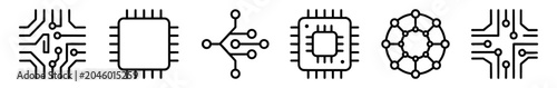 фотографія Set of technology and circuit board icons representing microchips, network conne