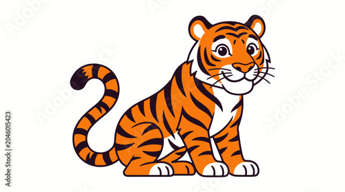Friendly cartoon tiger character sitting and looking forward.