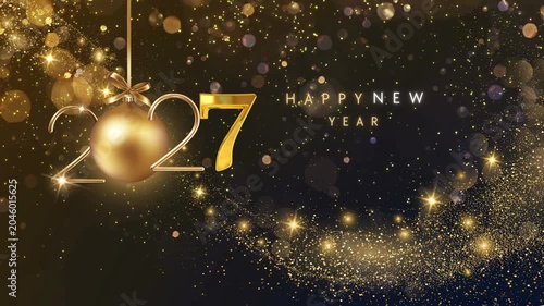 Golden Celebration Background with 2027 New Year Message and Holographic Shield | Happy New Year 2027 Celebration Background Video