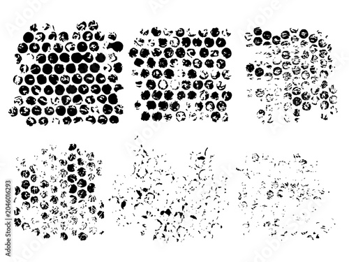 Bubble wrap imprint pattern. Some design elements with subtle, faint texture, others with clear, distinct texture. Simplified trace illustration on transparent background