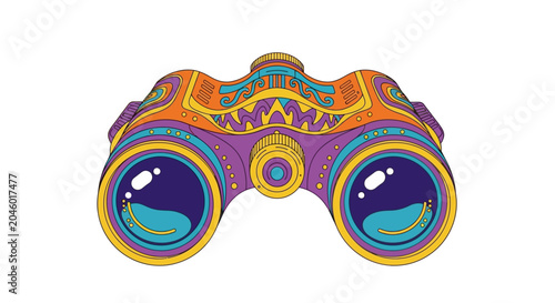 Psychedelic binoculars vector illustration with colorful pattern design