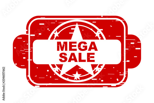 Vintage mega sale rubber stamp badge with distressed texture and bold typography in vector style. Concept of major discount events, clearance offers, and seasonal shopping campaigns