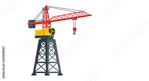 Schilderij op canvas Red and yellow construction crane vector illustration on white background