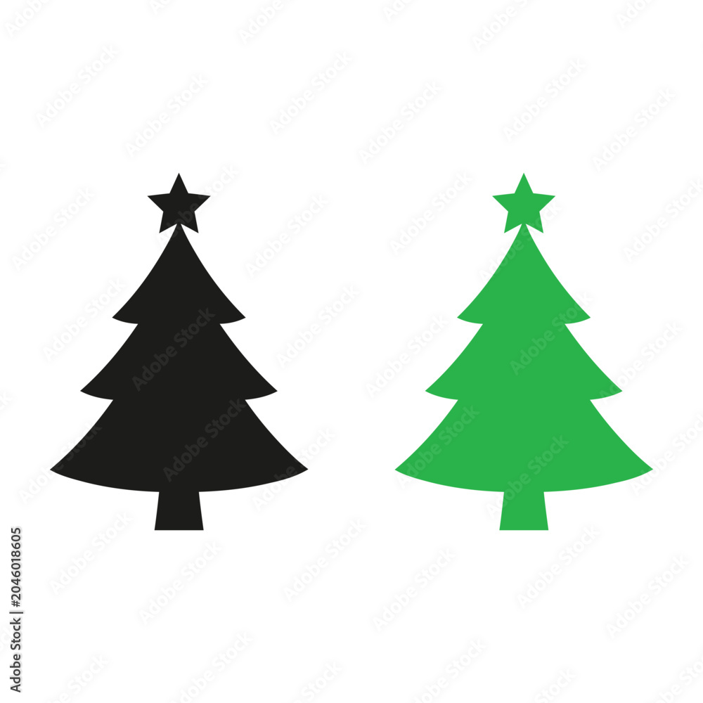 Obraz premium Simple Black and Green Christmas Tree Silhouettes with Stars