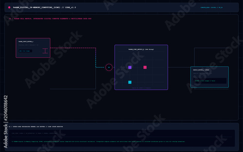 Futuristic HUD interface design, dark blue digital dashboard with data visualization nodes, neon tech UI elements for software development