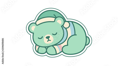 Tableau sur toile Cute mint green bear sleeping in a nightcap