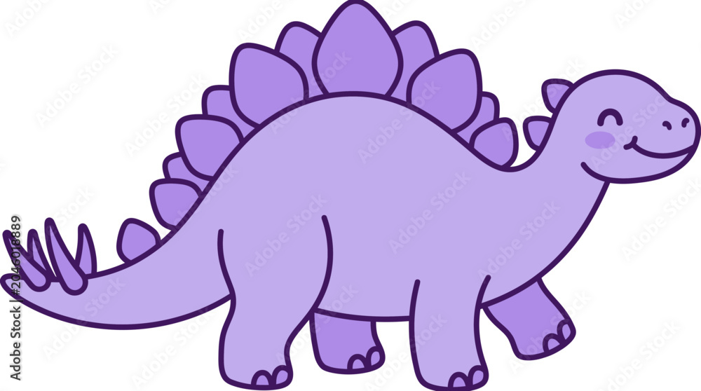 Naklejka premium Cute purple stegosaurus character walking on white background.