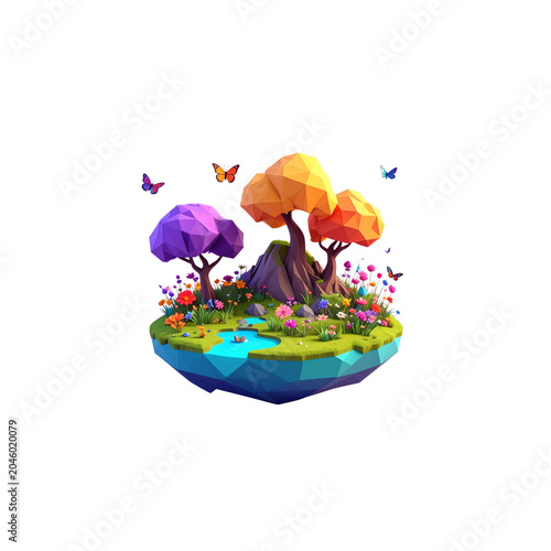 Abstract cartoon illustration of a simulated island.