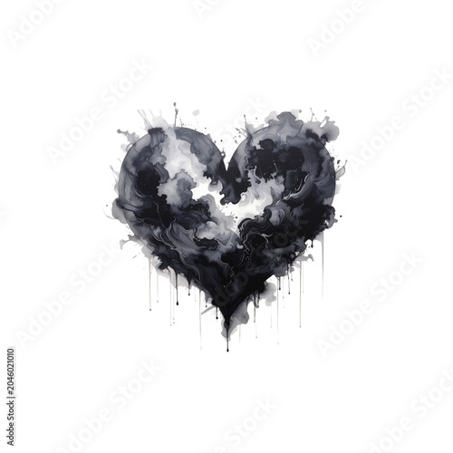 Beautiful watercolor illustration of a black heart.