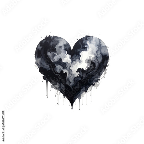 Beautiful watercolor illustration of a black heart.
