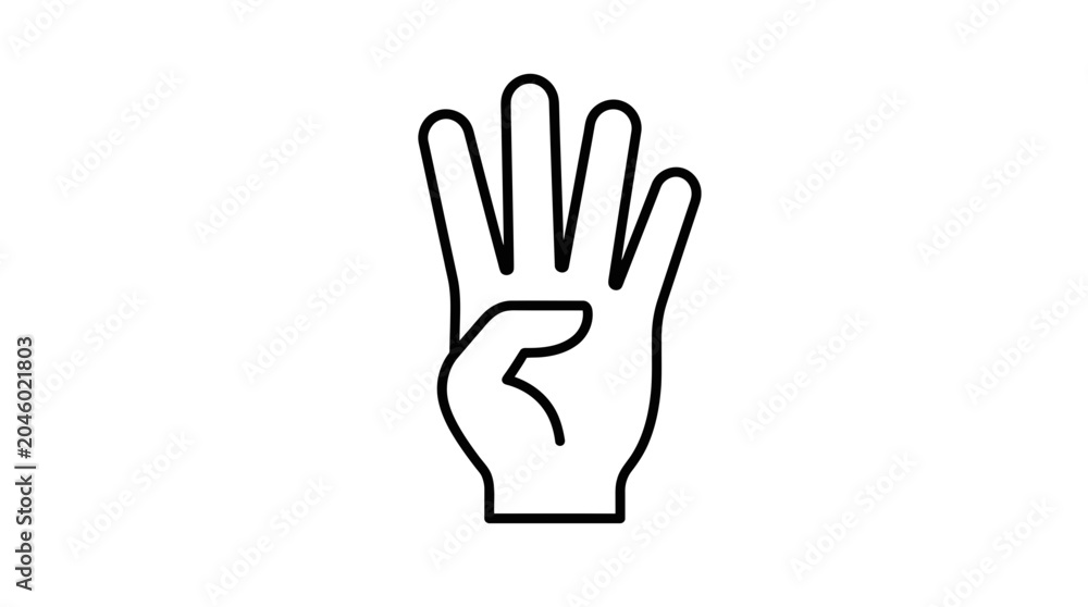 Fototapeta premium Hand showing four fingers linear icon.